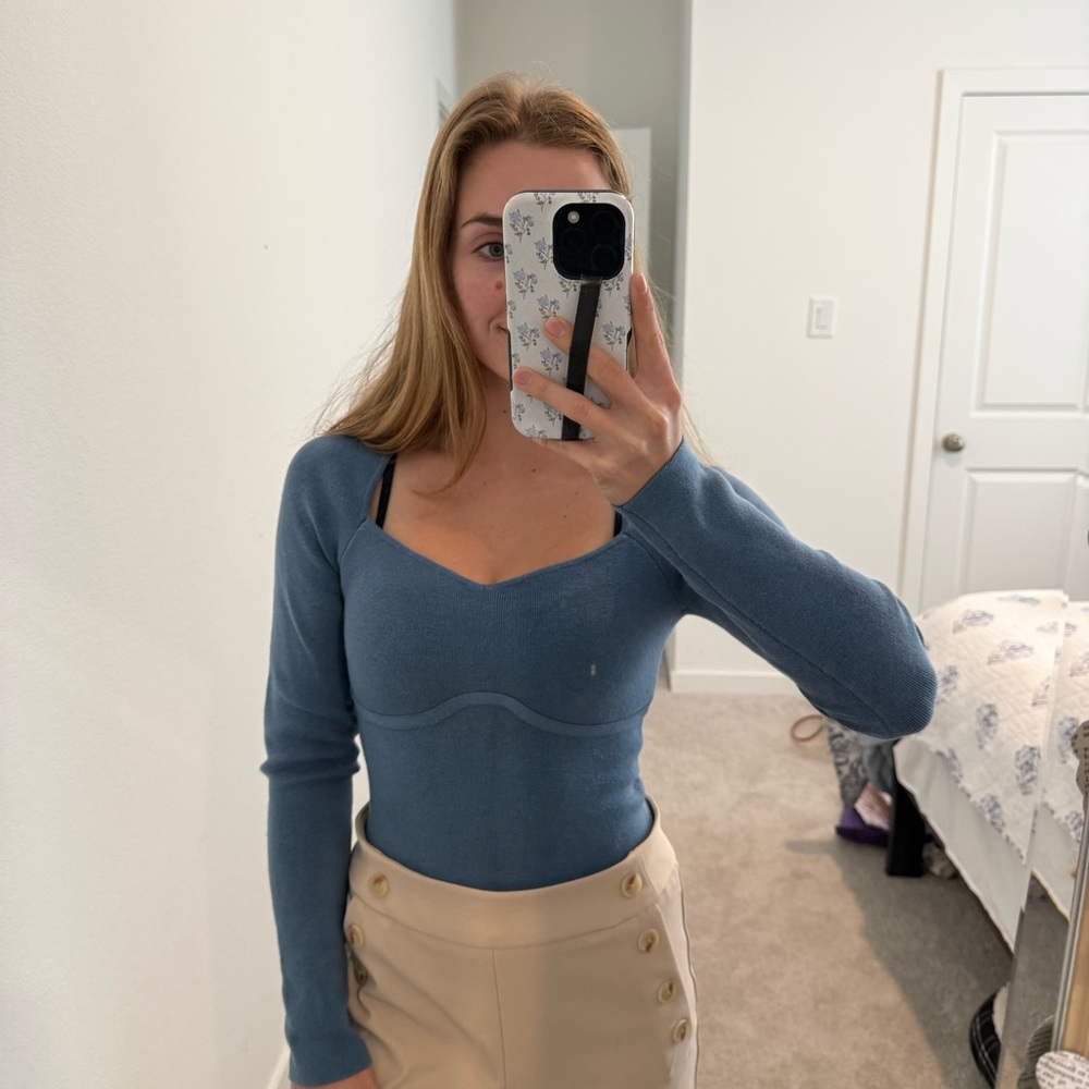 NWT Abercrombie and fitch Blue Long-Sleeve Knit Sweetheart Top
